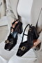 Higher Heel Toe Buckle Open Back Cross Strap High Thick Block Heeled Women's Shoes - 3