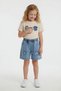 Beige Beautiful Written Embroidered Jean Shorts for Girls 2-Piece Set 24060 - 2
