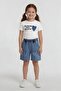 Ecru Heart Embroidered Badili Jean Shorts Girls' Set 24054 - 4