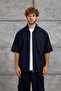 Men's Shirt Woven Fabric with Zipper Navy Blue Oversize Zippered Tencel Fabric