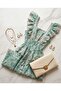 Water Green Patterned Ruffled Maxi Dress with Silver Stripe Detail - 3