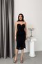Black Heart Collar Scarf Detailed Glittery Midi Evening Dress