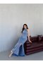 Baby Blue Draped Halter Neck Glittered Evening Dress - 3