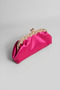 Fuchsia Satin Metal Gold Stone Frame Evening Dress Bag - 3