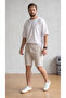 Men's Beige Pique Fabric Double Pocket Shorts Bermuda - 7