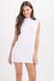 Women's Relax Fit Comfortable Cut Stand Collar Sleeveless Viscose Fabric Mini Length Lycra Sleeveless White Tunic - 2
