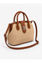 Tan Straw Look Women's Retro Model Women's Handbag with Silver Buckle