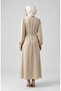 Elasticized Sleeves Belted Dress 2261-03 Beige - 3