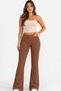 Women's Ribbed Camisole Spanish Flare Leggings High Waist Stretchy Pants - Brown - 4