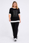 Women's Plus Size Black, Top, Stone Detailed Crew Neck, Bottom, High Waist Striped Tracksuit Set 65N39502 - 4