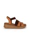 D26Ys-2820 Tan Color Genuine Leather Elastic Short Wedge Heeled (5cm) Women's Sandals - 2