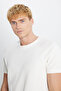Men's Ecru 100% Cotton Slim Fit Crew Neck Jacquard T-Shirt - 4