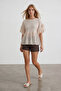 Beige Skirt and Sleeve Chiffon Ruffled Knitted Blouse Alc-X15513 - 3