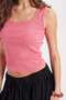 Women's Slim Fit Narrow Cut Strappy Square Neck Cotton Pink Crop Tank Top - 5