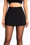 Women's Black Crepe Skirt with Shorts, Mini Length, High Waist, Slit Detail - Black