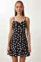 Polka Dot Strappy Mini Woven Dress Lzv0079 Black - 3