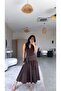 Brown Waist Triangular Belt Detailed Poplin Skirt - 3