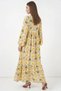 Women's Round Neck Standard Floral Patterned Viscose Yellow Hijab Dress - 6