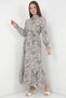 Women's Shirt Collar Belted Floral Patterned Viscose Stone Hijab Dress - 4