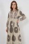 Women's High Collar Gathered Waist Floral Patterned Viscose F.Brown Hijab Dress - 2