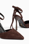 Bitter Brown Suede Back Bow Detailed Ankle Strap Women's Heeled Shoes - 8