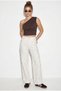 Women's Ecru Beige Polka Dot High Waist Wide Leg Denim Trousers 1071 60286260