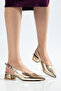 Vienna Women's Gold Dore Wrinkled Back Open Short Heeled Shoes - 4