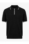 Half Zipper Black - White Men's Polo Collar T-Shirt 17354