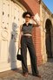 Women's High Waist Belted Wide Leg Palazzo Anthracite Trousers - 7