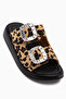 Esila Genuine Leather Leopard Stone Women's Slippers