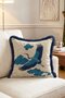 Flying Crane and Cloud Pattern Fringed Throw Pillow Cover - Navy Blue Tassel Japanese Cover - 3