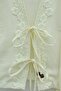 Linen Look Suit with Tie-Front Lace Detail and Lined Skirt - Light Yellow - 3