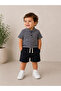 Boy's Waffle Fabric Striped Judge Collar Shorts 2-Piece Set - 3