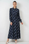 Women's Buttoned Viscose Navy Blue Hijab Dress