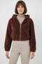 Women's Hooded Cropped Brown Jacket