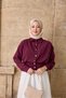 Women's Short Shirt with Waistband, Burgundy - 4