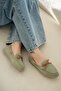 Alfa Women's Genuine Suede Loafer Shoes Green - 3