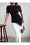 Crep Women's Boat Neck Gathered Slit and Lace Detailed Viscose Ribbed Blouse Black - 3