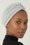 Glittery Pique Cross-Strapped Lined Light Gray Ready-Made Turban Hijab Bonnet Suitable for Medical Use Evening Dress - 2