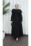 Belted Ruffle Detailed Hijab Terry Cotton Dress Black Hnt0314