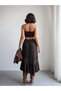 Crep Women's Lace Ribbon Detailed Flounced Bohemian Long Asymmetrical Skirt Brown - 7