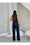 Women's Navy Blue Vest and Trousers Double Linen Set - 5