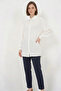 Women's Shirt Collar Textured Oversize Viscose White Tunic - 3