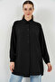 Women's Shirt Collar Textured Oversize Viscose Black Tunic