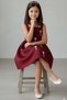 Girl's Square Collar Thick Straps Sleeveless Burgundy Evening Dress with Stone Brooch Detail on the Shoulder - 4