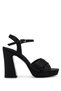 Women's Faux Leather Black Satin Heeled Shoes