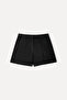 Women's Black Ribbed Stitched Mini Linen Shorts