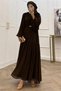 Women's Brown Balloon Sleeve Lined Chiffon Hijab Dress with Belt Detail ----   Nms095 - 4