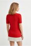 Women's Red V-Neck Thick Ribbed Knitwear Blouse Blz-19003208 - 5