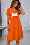 New Season Women's Short Sleeve Crew Neck Cat Patterned Viscose Short Dress - 3